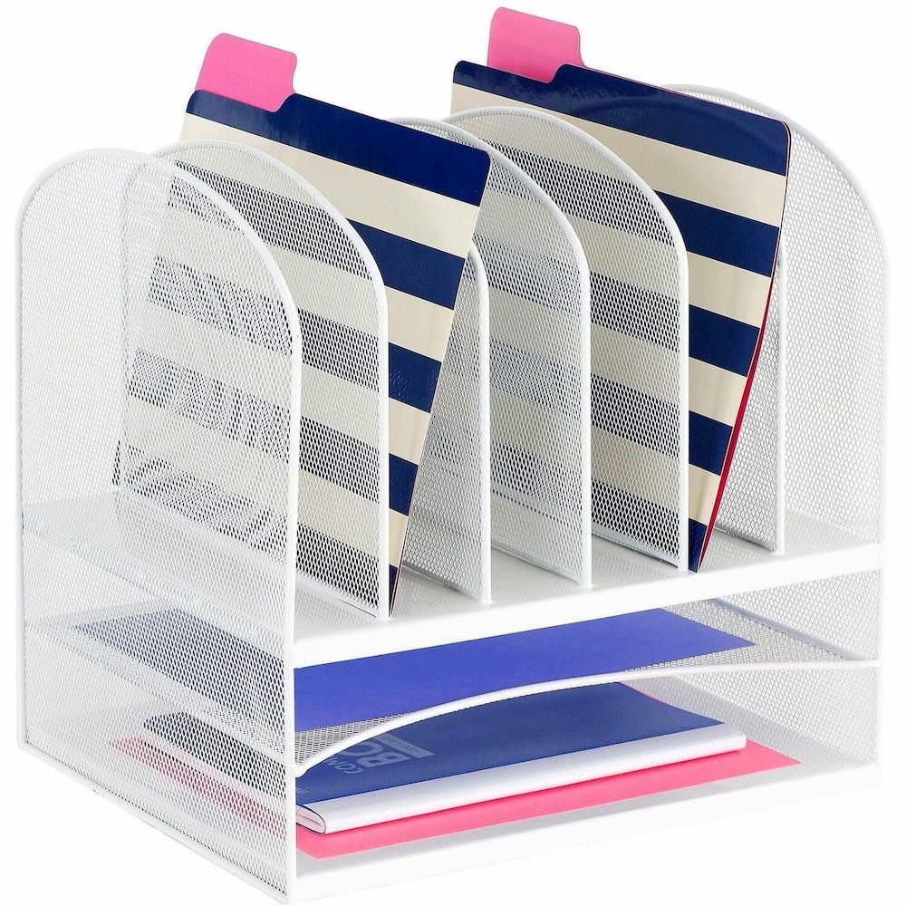 Onyx 2 Horizontal/6 Upright Desk Organizer - 8 Compartment(s) - Horizontal/Vertical - 13" Height x 13.25" Width x 11.50" Depth - Desk - Durable - Powder Coated - White - Mesh, Steel - 1 Each. Picture 1