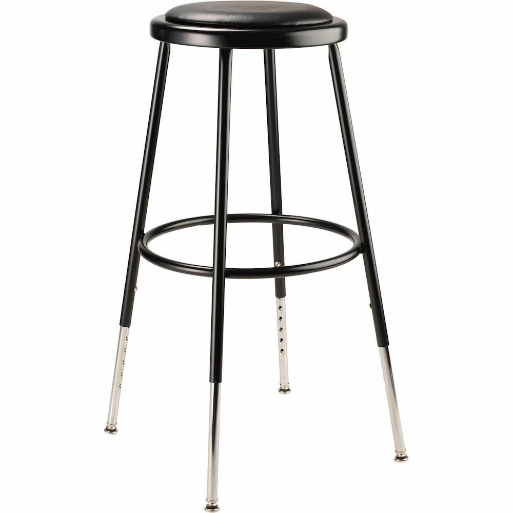 National Public Seating 6400 Series Heavy-Duty Padded Stools - Black Seat Color - Vinyl, Medium Density Fiber (MDF) Seat Material - Black Frame Color - Steel Frame Material - Four-legged Base - Black . Picture 1