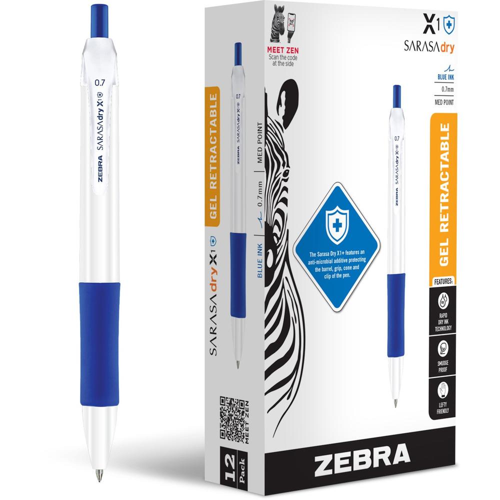Zebra Pen SARASA dry X1+ Gel Pen - Refillable - Retractable - Blue Ink - Plastic Barrel - 1 Dozen. Picture 1