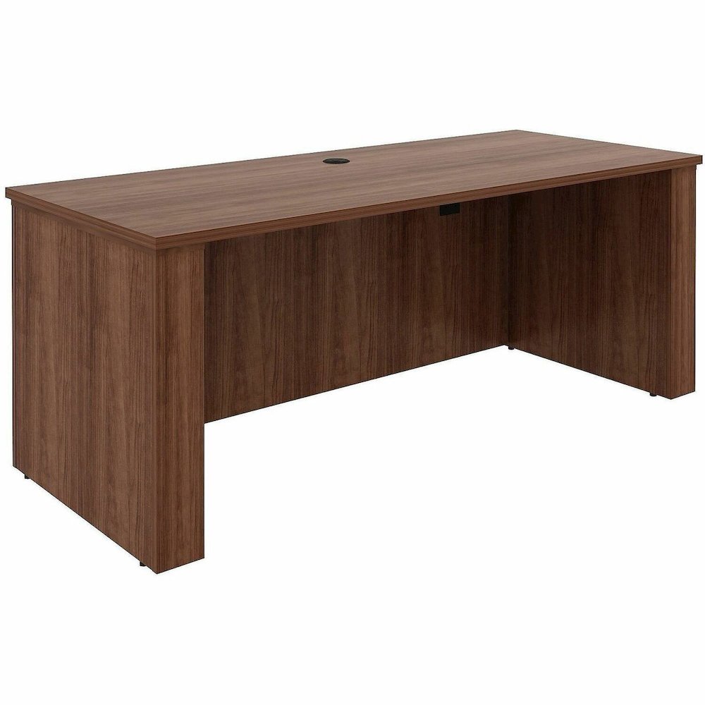 Lorell Essentials 72" Sit-to-Stand Desk Shell - 49" Height x 72" Width x 29" Depth, 1" Thickness Top - Finish: Walnut, Laminate - Walnut, Laminate Table Top - Laminated, Cam Lock, Durable, Grommet, Co. Picture 1