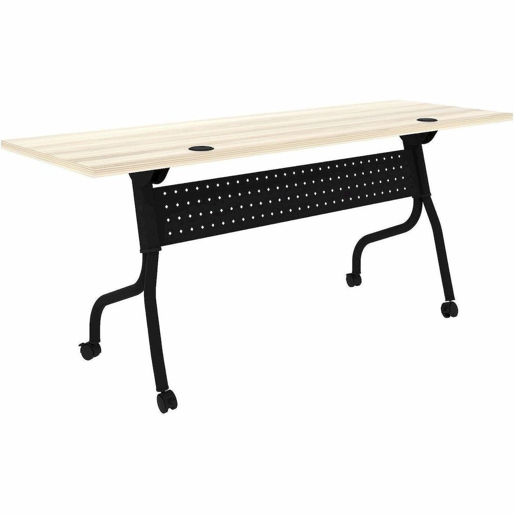 Lorell Modern Elm/Black Flip-Up Training Tables - Melamine Top - Black Four Leg Base - 4 Legs - 72" Table Top Width x 23.60" Table Top Depth - 29.50" Height - Training - Assembly Required - Modern Elm. Picture 1