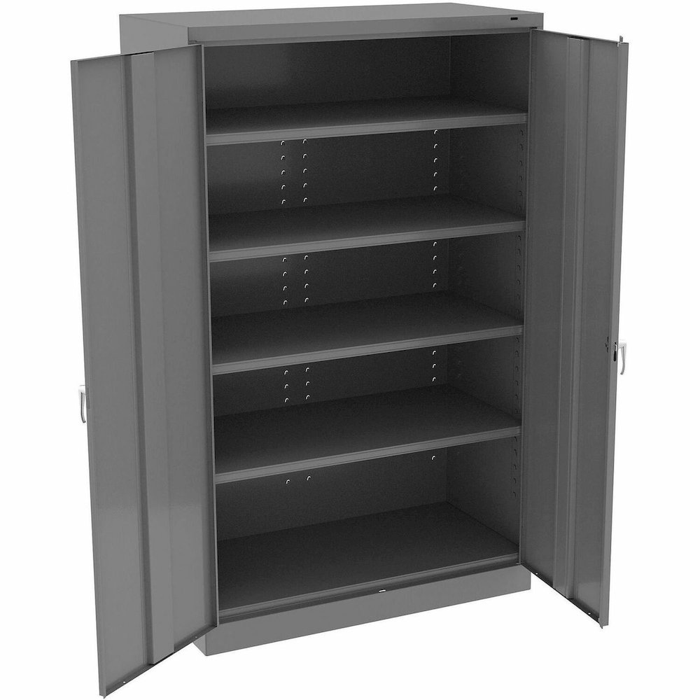 Tennsco Jumbo Storage Cabinet - 48" Width x 24" Depth x 78" Height - 4 x Shelf(ves) - 2 x Standard Door(s) - Locking System, Locking Door, Welded, Hinged Door, Leveler - Medium Gray - Steel, Nylon - R. Picture 1