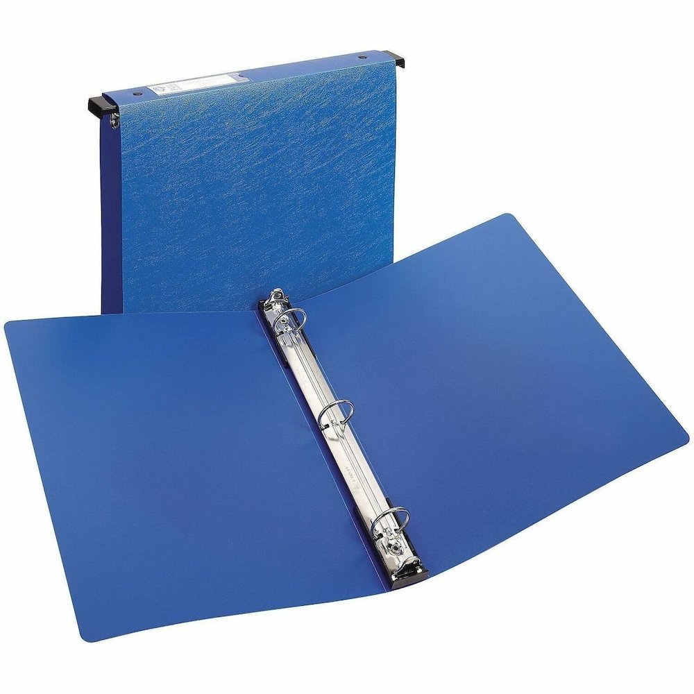 Avery&reg; Hanging Storage Flexible Binder - 1" Binder Capacity - Letter - 8 1/2" x 11" Sheet Size - 175 Sheet Capacity - 3 Ring - Fastener: Round Ring - Vinyl - Blue - Gap-free Ring, Label Holder, Lo. Picture 1