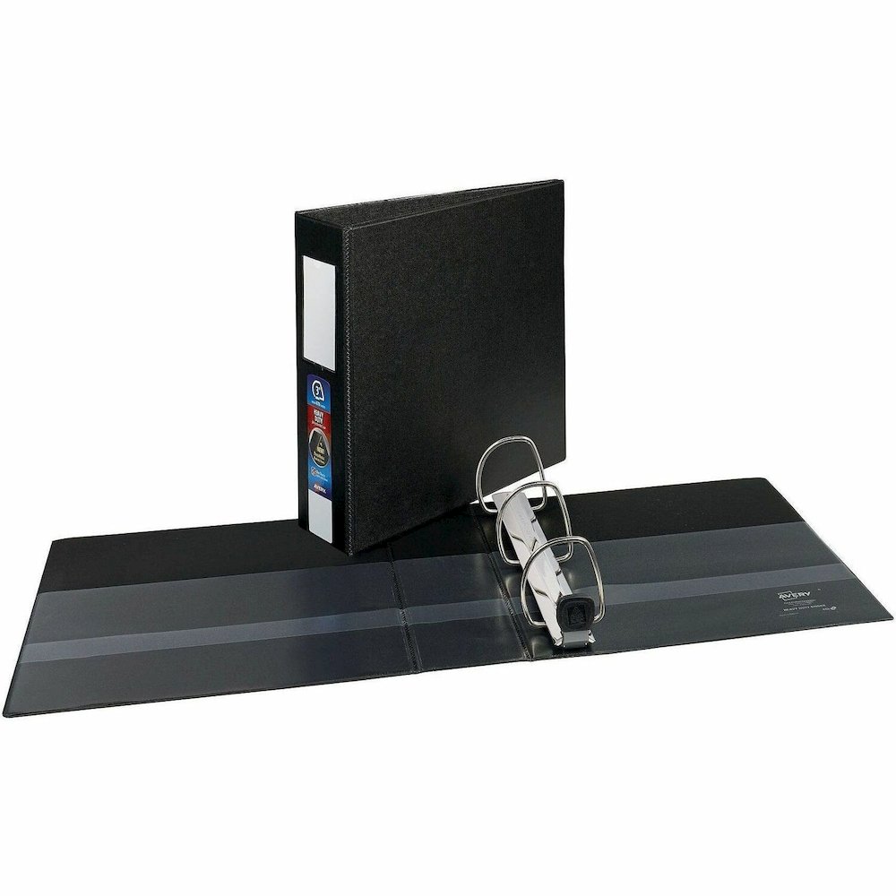 Avery&reg; Heavy Duty Binder 3" , One Touch™ Locking D Rings, Black - 3" Binder Capacity - Letter - 8 1/2" x 11" Sheet Size - 670 Sheet Capacity - 3 x 3" Ring - Fastener: Ring - Pocket: 4, Inter. Picture 1