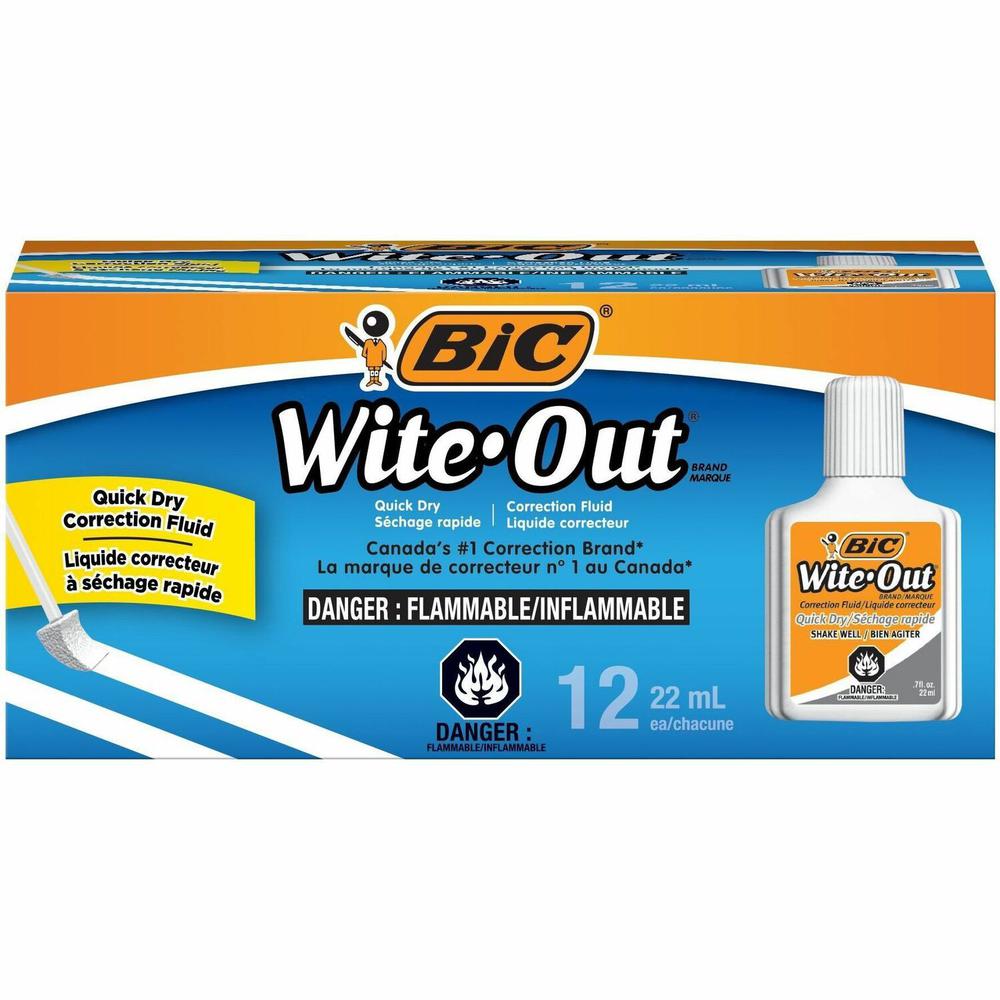 BIC Quick Dry Correction Fluid, White - Foam Brush Applicator - 20 mL - White - 1 Dozen. Picture 1