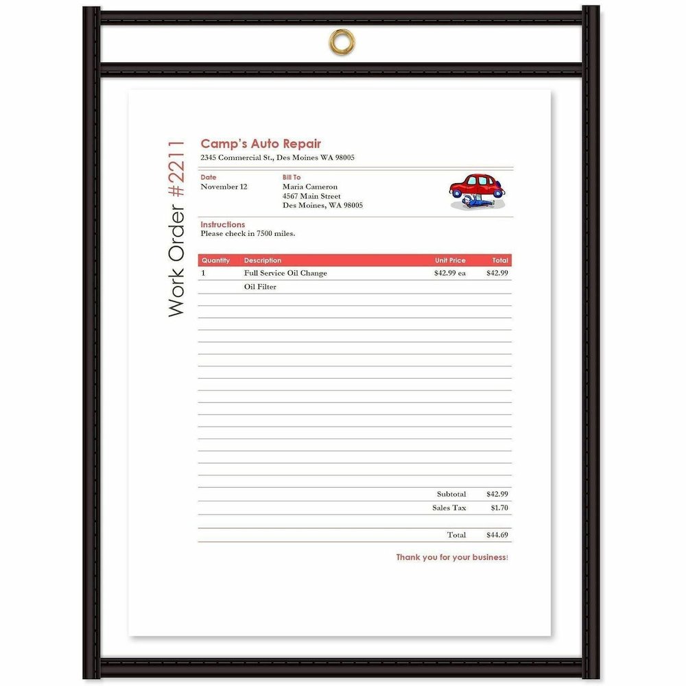 C-Line Stitched Vinyl Shop Ticket Holders - Support 8.50" x 11" Media - Vinyl - Black, Clear - Sturdy - 25 / Box. Picture 1