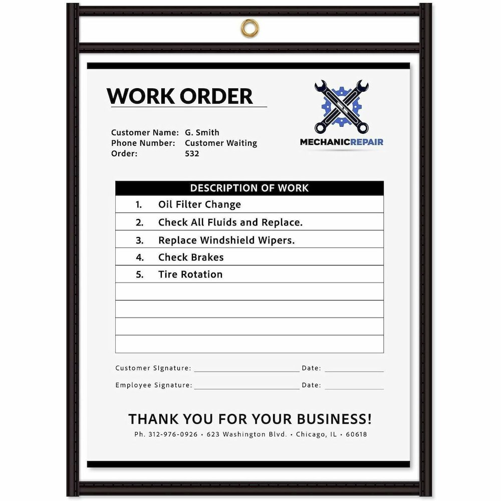 C-Line Stitched Vinyl Shop Ticket Holders - Support 9" x 12" Media - Vinyl - Black, Clear - Sturdy - 25 / Box. Picture 1