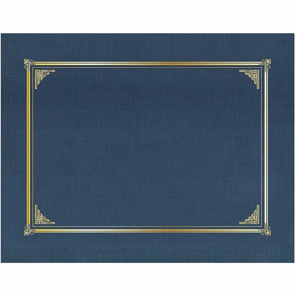 Geographics Letter, A4+ Recycled Certificate Holder - 8 1/2" x 11" , 10" x 8" , 8 17/64" x 11 11/16" - Linen - Navy Blue - Die-cut, Embossed - 30% Recycled - 6 / Pack. Picture 1