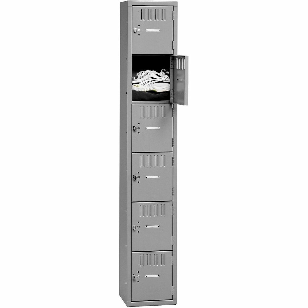 Tennsco 6-Tier No Legs Steel Box Lockers - Internal Size 12" Height x 12" Width x 18" Depth - Overall Size 72" Height x 12" Width x 18" Depth - Medium Gray - Steel. Picture 1