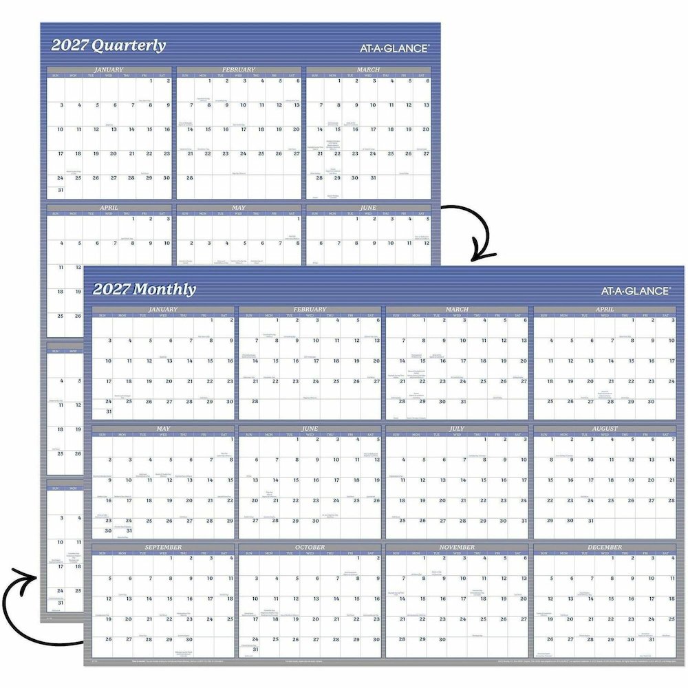 At-A-Glance Vertical Horizontal Reversible Erasable Wall Calendar - Extra Large - Yearly - 12 Month - January 2026 to December 2026 - 48" x 32" Sheet Size - White Sheet - Blue - Laminate - 1 Each. Picture 1