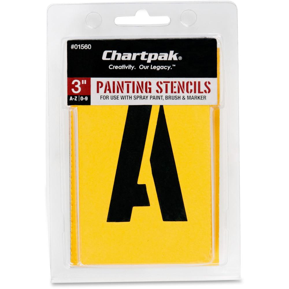 Chartpak Painting Letters/Numbers Stencils - 3" - Gothic - Yellow. Picture 1