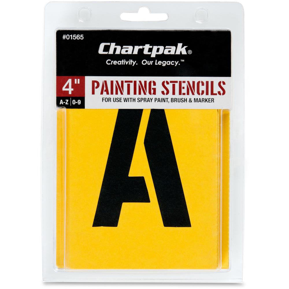 Chartpak Painting Letters/Numbers Stencils - 4" - Gothic - Yellow. Picture 1