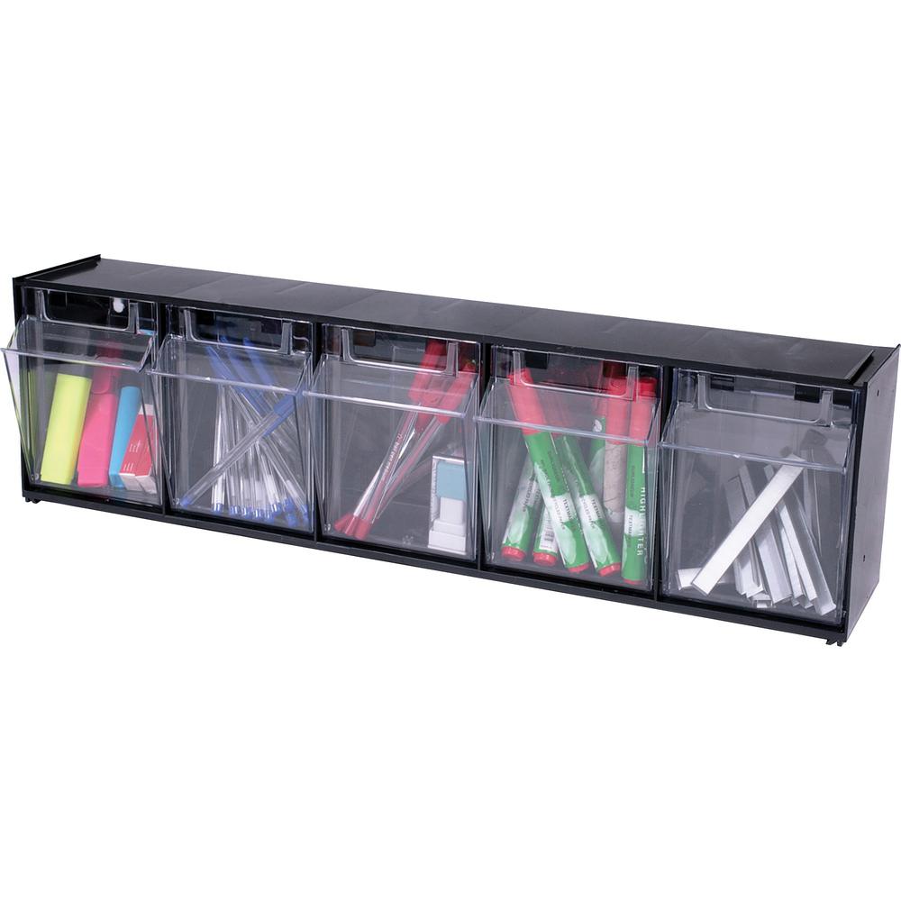 Deflecto Tilt Bin Interlocking Multi-Bin Storage Organizer - 5 Compartment(s) - 6.5" Height x 23.6" Width x 5.3" Depth - Interlockable - Black - Plastic - 1 Each. Picture 1