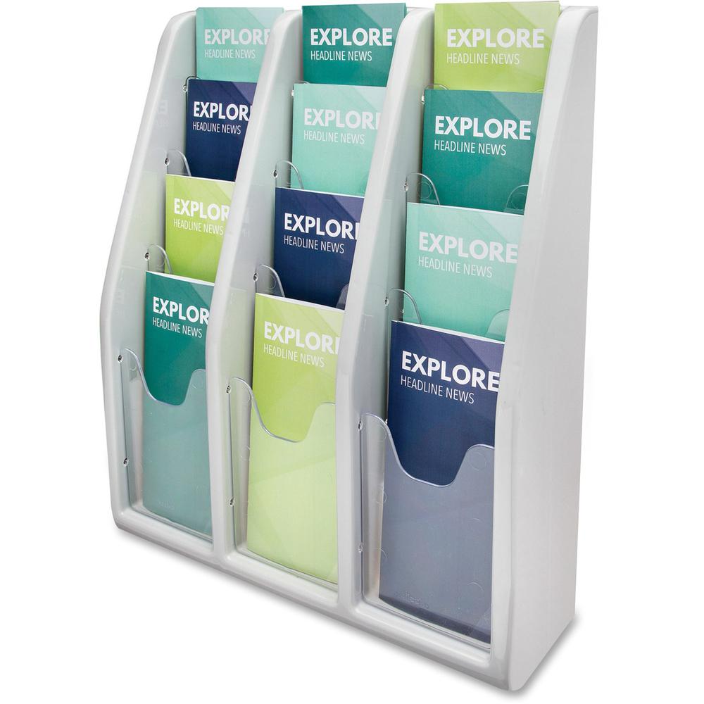 Deflecto Multi-Compartment Literature Display - 12 Pocket(s) - 19.8" Height x 15.8" Width x 5" DepthDesktop - Durable, Lightweight - Gray - Plastic - 1 Each. Picture 1