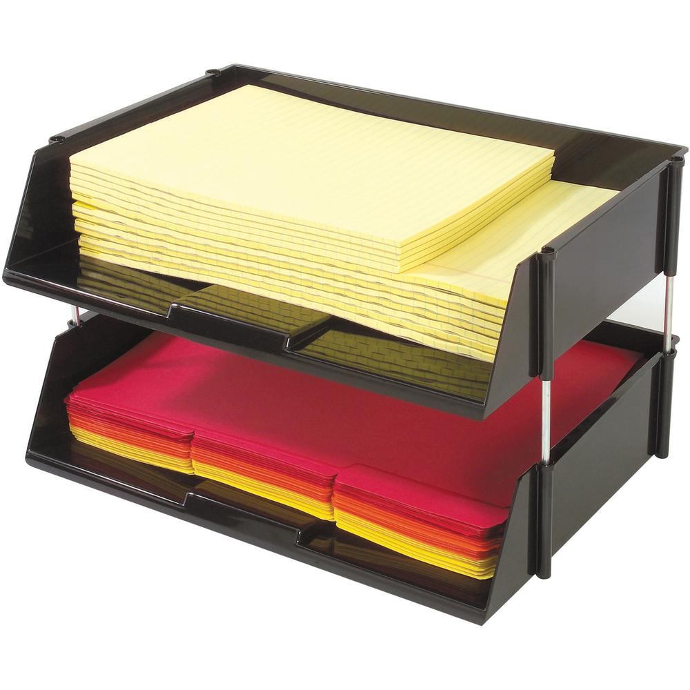 Deflecto Industrial Tray Side-Load Stacking Tray - 1500 x Sheet - 2 Tier(s) - 3.5" Height x 16.5" Width x 11.8" Depth - Black - Plastic - 2 / Set. Picture 1