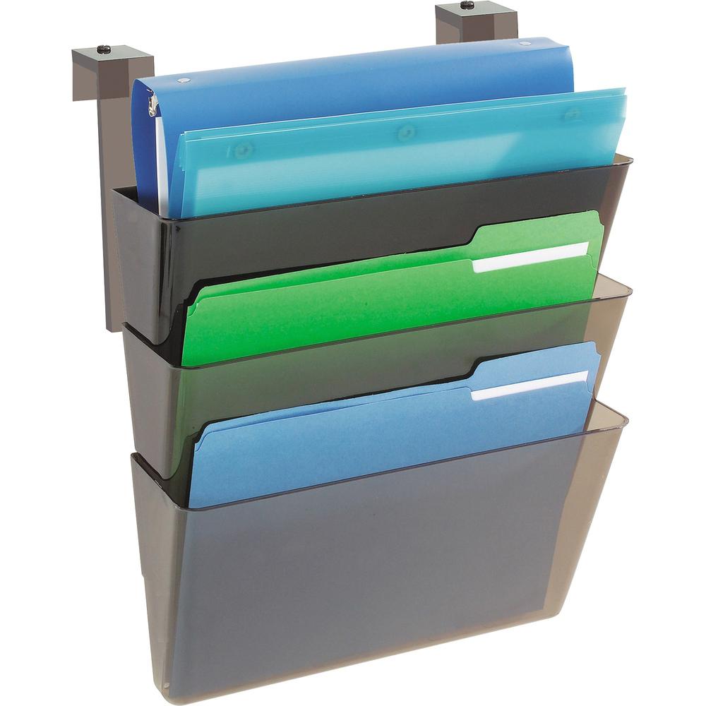 Deflecto Stackable DocuPocket for Partition Walls - 3 Pocket(s) - 3 Compartment(s) - 7" Height x 13" Width x 4" Depth - Smoke - Plastic - 3 / Set. Picture 1