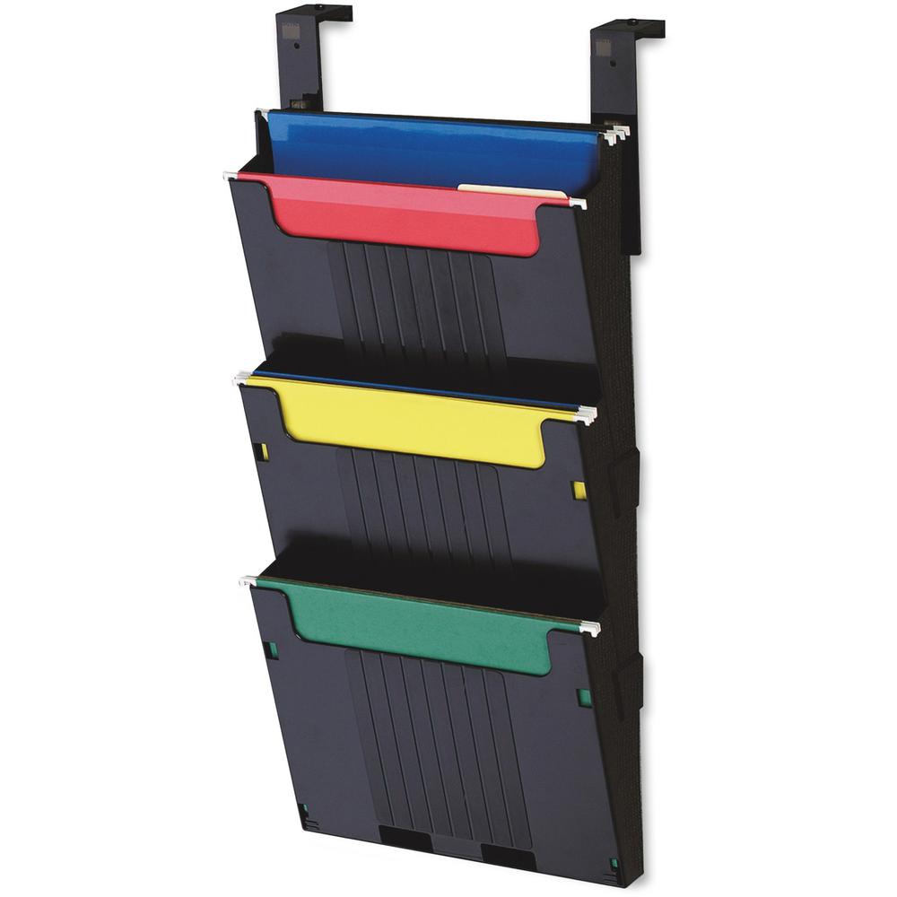 Deflecto Partition Pocket System - 3 Pocket(s) - 25" Height x 12.6" Width x 3.9" Depth - Black - 3 / Set. Picture 1