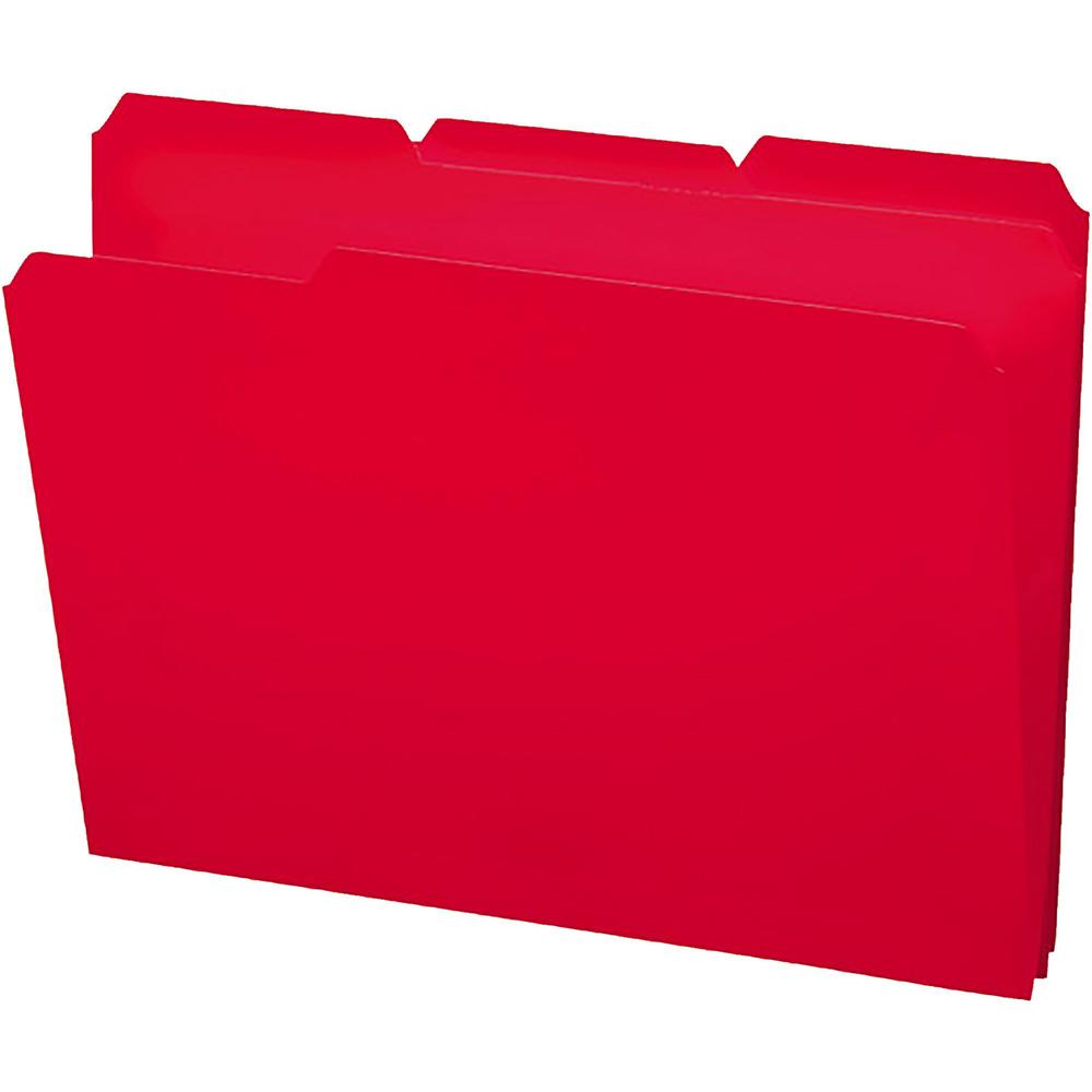 Smead 1/3 Tab Cut Letter Top Tab File Folder - 8 1/2" x 11" - 3/4" Expansion - Top Tab Location - Assorted Position Tab Position - Polypropylene - Red - 24 / Box. Picture 1