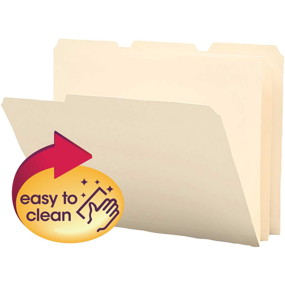 Smead 1/3 Tab Cut Letter Top Tab File Folder - 8 1/2" x 11" - 3/4" Expansion - Top Tab Location - Assorted Position Tab Position - Polypropylene - Manila - 12 / Pack. Picture 1