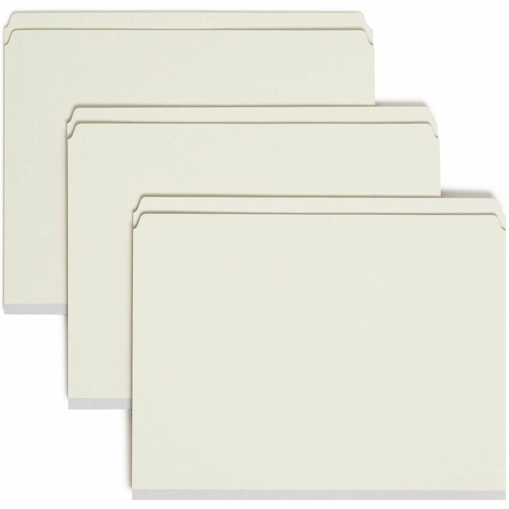Smead Straight Tab Cut Letter Recycled Fastener Folder - 8 1/2" x 11" - 2" Expansion - 2 x 2S Fastener - 2" for Folder - 25 pt. - Pressboard - Gray/Green - Tear Resistant - 100% Recycled - 25 / Box. Picture 1