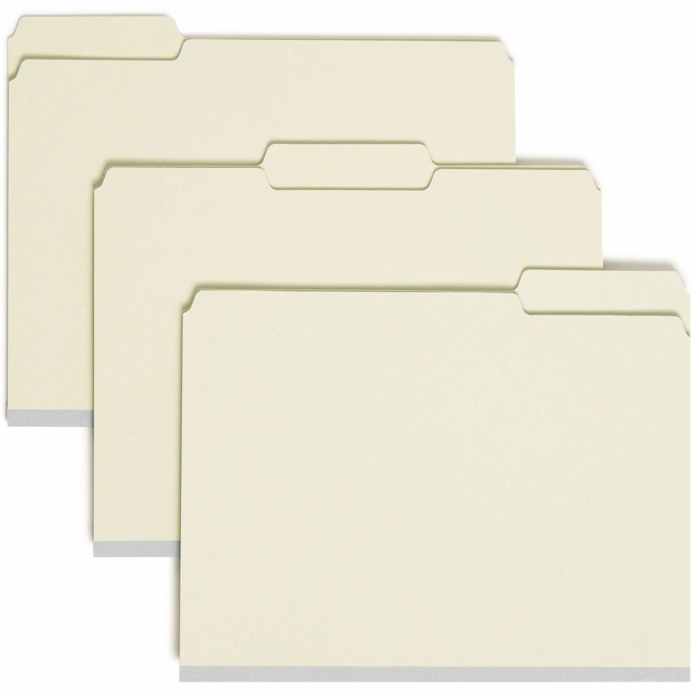 Smead 1/3 Tab Cut Letter Recycled Fastener Folder - 8 1/2" x 11" - 2" Expansion - 2 x 2S Fastener - 2" for Folder - Top Tab Location - Assorted Tab Position - 25 pt. - Pressboard - Gray/Green - 100% R. Picture 1