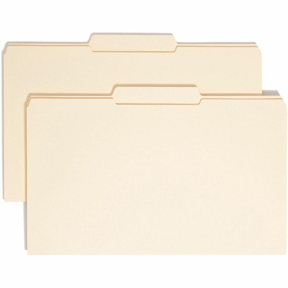 Smead 1/3 Tab Cut Legal Recycled Top Tab File Folder - 8 1/2" x 14" - 3/4" Expansion - Top Tab Location - Second Tab Position - Manila - Manila - 10% Recycled - 100 / Box. Picture 1