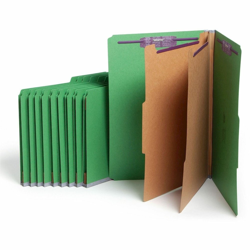 Smead SafeSHIELD 2/5 Tab Cut Legal Yes Classification Folder - 8 1/2" x 14" - 2" Expansion - 2 x 2S Fastener - 2" for Folder - Top Tab Location - Right of Center Tab Position - 2 Divider - 25 pt. - Pr. Picture 1