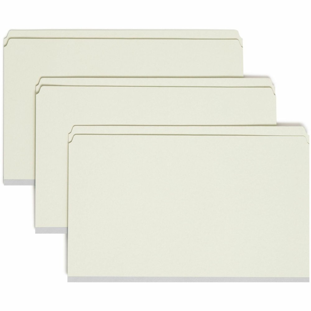 Smead Straight Tab Cut Legal Recycled Fastener Folder - 8 1/2" x 14" - 2" Expansion - 2 x 2S Fastener - 2" for Folder - 25 pt. - Pressboard - Gray, Green - Tear Resistant - 100% Recycled - 25 / Box. Picture 1
