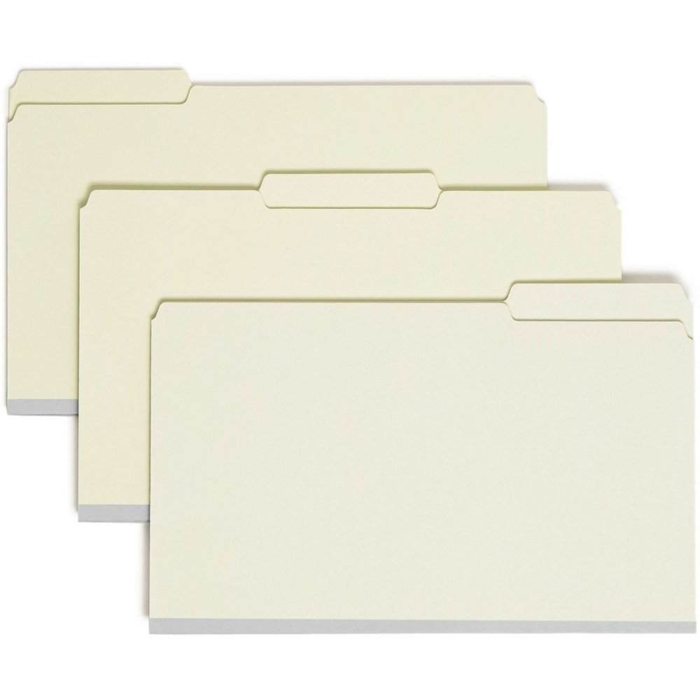 Smead 1/3 Tab Cut Legal Recycled Fastener Folder - 8 1/2" x 14" - 2" Expansion - 2 x 2S Fastener - 2" for Folder - Top Tab Location - Assorted Tab Position - 25 pt. - Pressboard - Gray, Green - 100% R. Picture 1