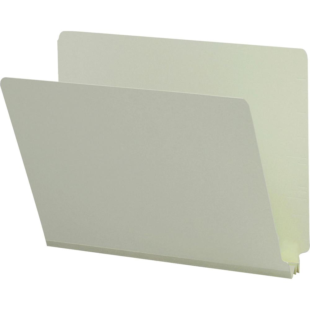 Smead Shelf-Master Straight Tab Cut Letter Recycled End Tab File Folder - 8 1/2" x 11" - 2" Expansion - 25 pt. - Pressboard - Gray/Green - Heavy Duty, Tear Resistant - 100% Recycled - 25 / Box. Picture 1