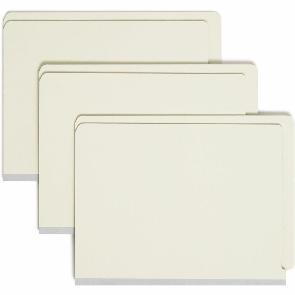 Smead Letter Recycled Fastener Folder - 8 1/2" x 11" - 2" Expansion - 2 x 2S Fastener - 2" for Folder - End Tab Location - 25 pt. - Pressboard - Gray/Green - Heavy Duty, Rounded Corner, Tear Resistant. Picture 1