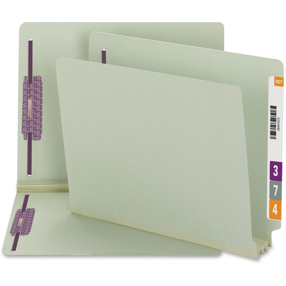 Smead Letter Recycled Fastener Folder - 8 1/2" x 11" - 3" Expansion - 2 x 2S Fastener(s) - 2" Fastener Capacity for Folder - End Tab Location - Pressboard - Gray, Green - 100% Recycled - 25 / Box. Picture 1