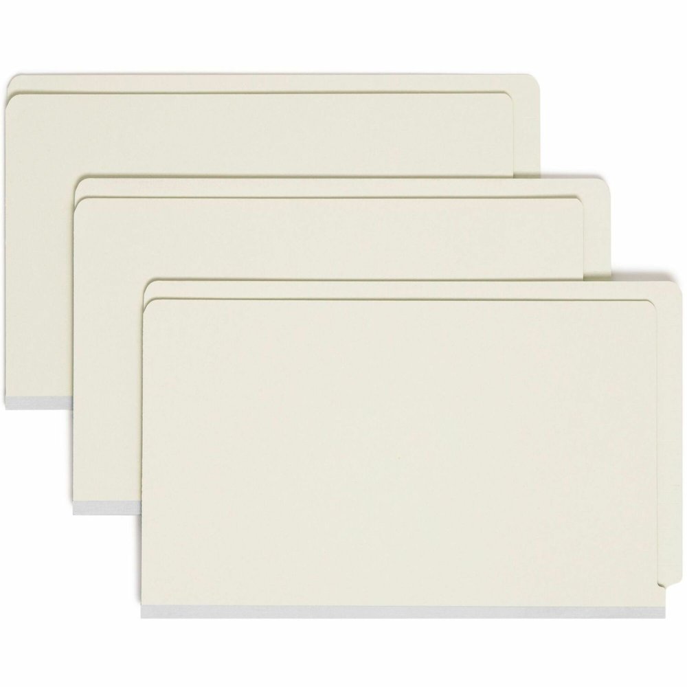 Smead Legal Recycled Fastener Folder - 8 1/2" x 14" - 1" Expansion - 2 x 2S Fastener - 2" for Folder - End Tab Location - 25 pt. - Pressboard - Gray, Green - Heavy Duty, Rounded Corner, Tear Resistant. Picture 1