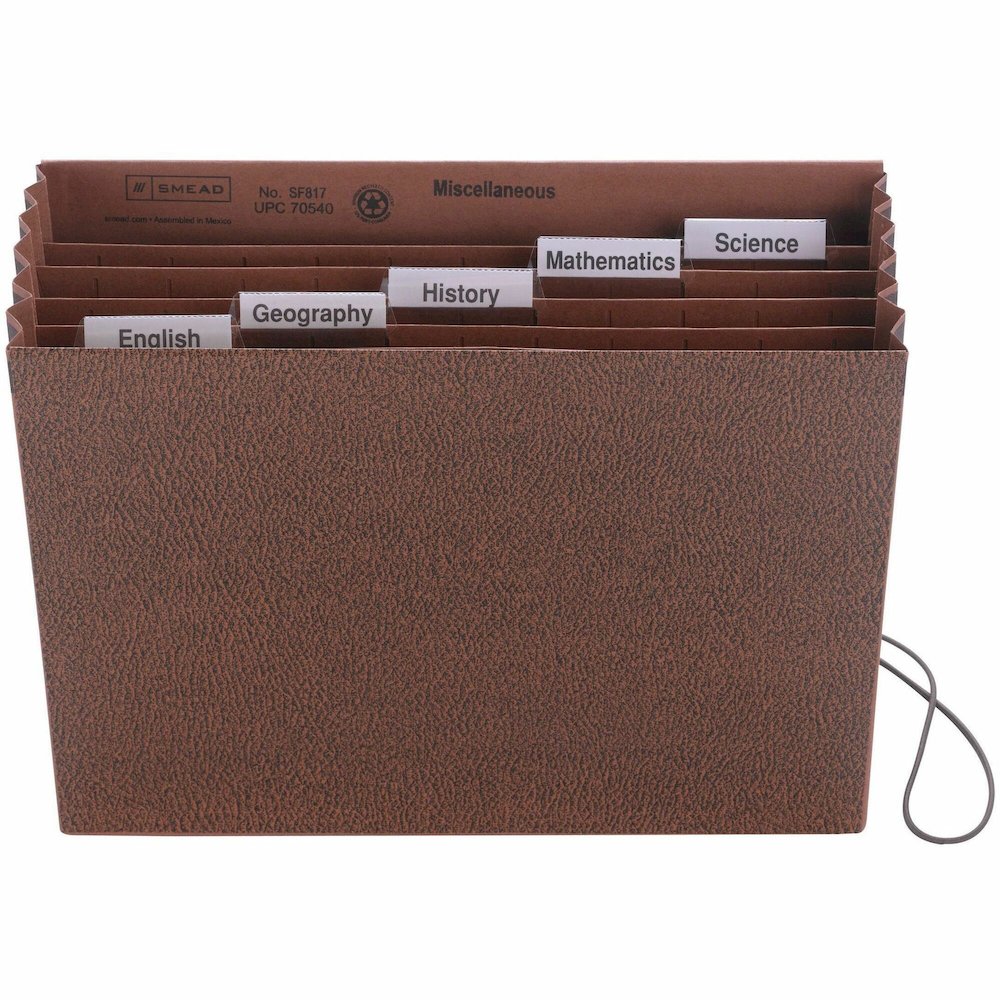 Smead 1/5 Tab Cut Letter Recycled Expanding File - 8 1/2" x 11" - 5 1/4" Expansion - 6 Pocket - Top Tab Location - Assorted Tab Position - Redrope - Elastic Closure, Flap - 30% Recycled - 1 Each. Picture 1