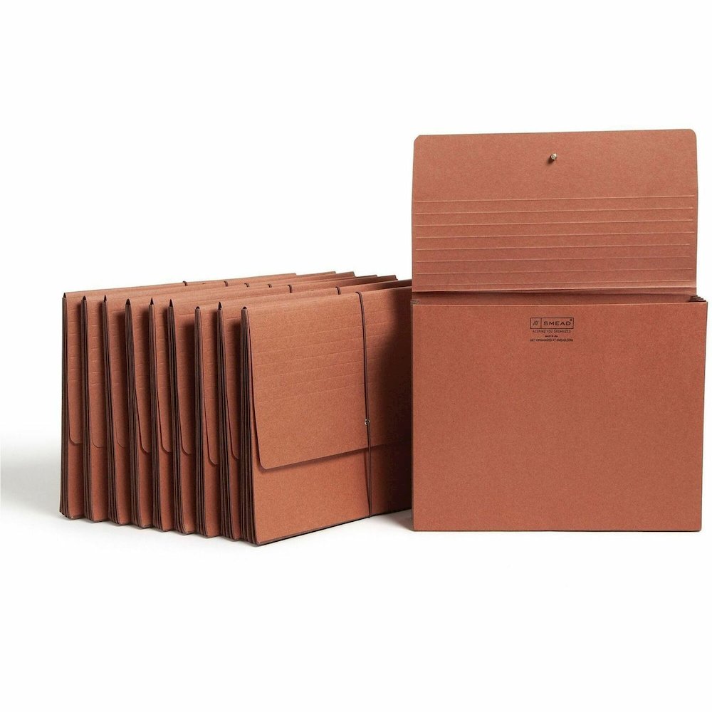 Smead Letter Recycled File Wallet - 8 1/2" x 11" - 3 1/2" Expansion - Redrope - Reinforced Gusset, Elastic Closure, Flap - 30% Recycled - 10 / Box. Picture 1