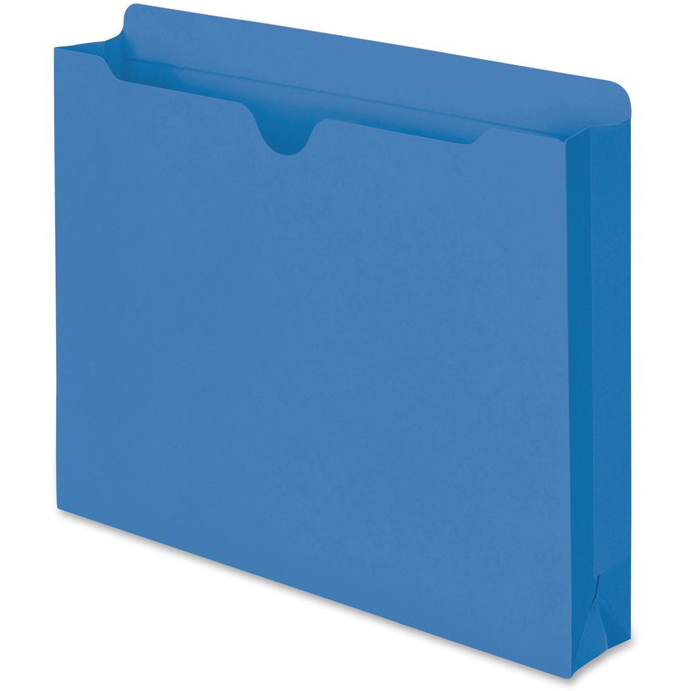 Smead Colored Straight Tab Cut Letter Recycled File Jacket - 8 1/2" x 11" - 2" Expansion - 11 pt. - 2 Plys - Blue - Slip Resistant, Reinforced Tab - 10% Recycled - 50 / Box. Picture 1