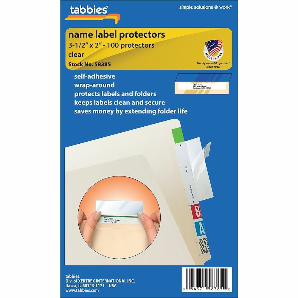Tabbies Self-adhesive File Folder Label Protectors - For 3 1/2" x 2" Sheet - Rectangular - Clear - 100 / Pack. Picture 1