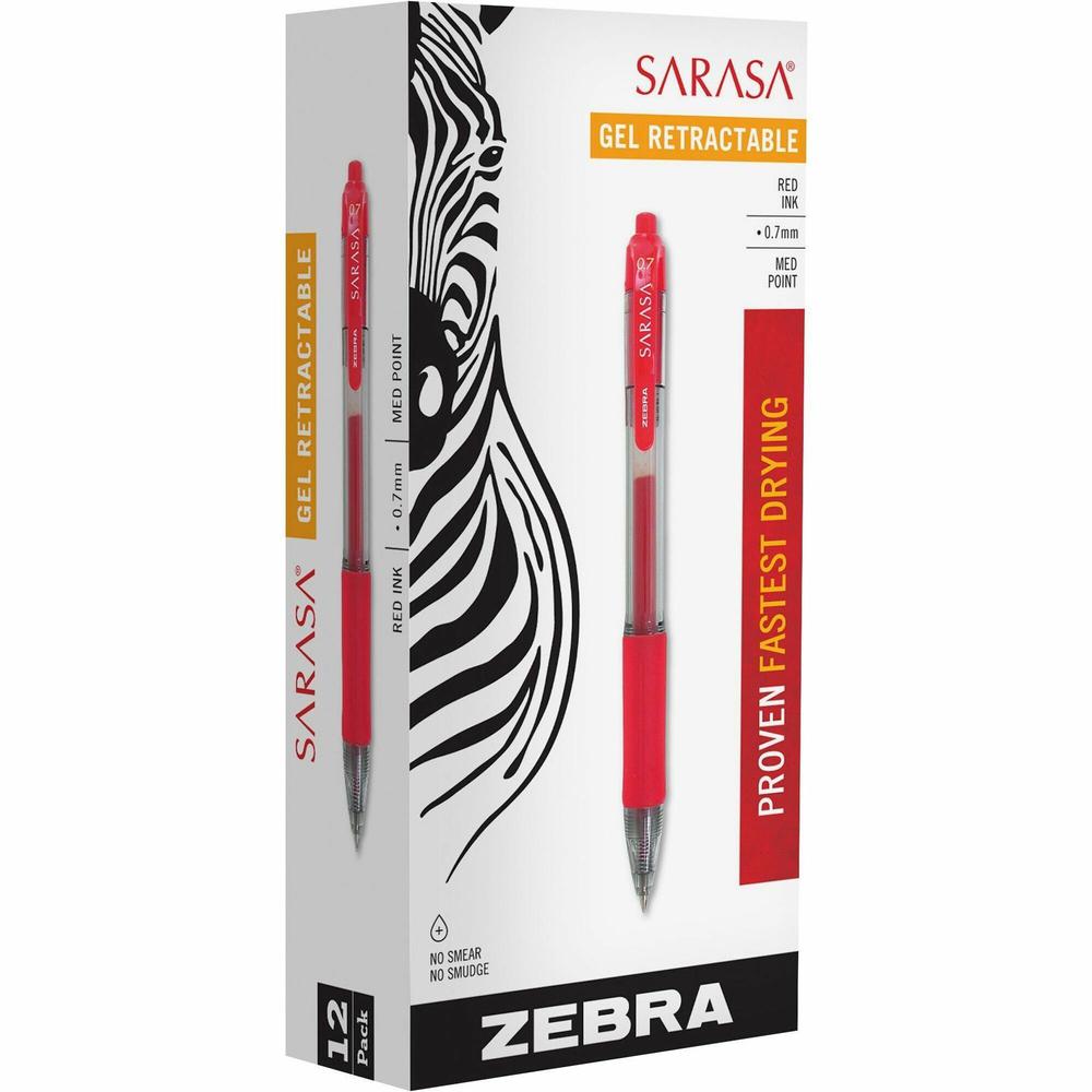 Zebra SARASA dry X20 Retractable Gel Pen - Refillable - Retractable - Red Ink - Pigment-based - Translucent Barrel - 1 Dozen. Picture 1
