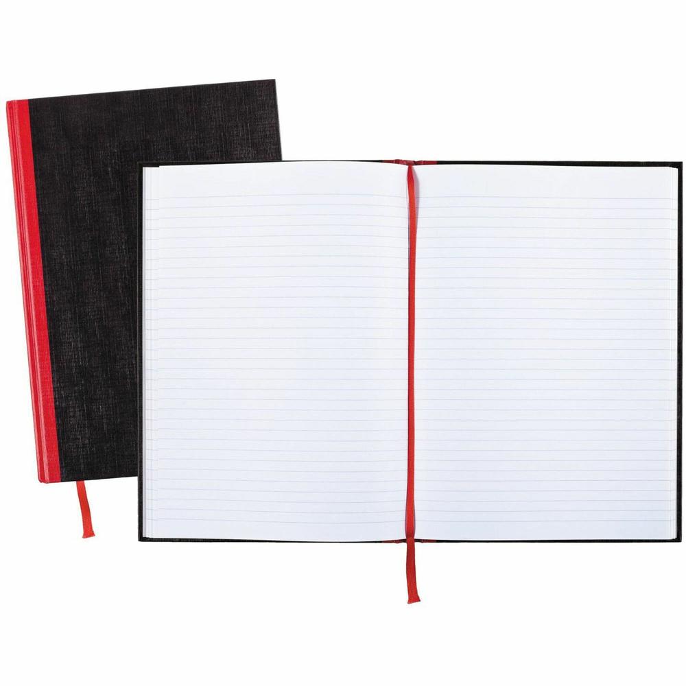 Black n' Red Casebound Ruled Notebooks - A4 - 96 Sheets - Sewn - 24 lb Basis Weight - A4 - 8 1/4" x 11 3/4" - White Paper - Red Binding - BlackHeavyweight Cover - Hard Cover, Ribbon Marker - 1 Each. Picture 1