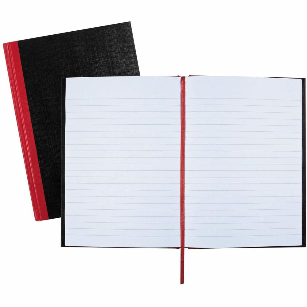 Black n' Red Casebound Ruled Notebooks - A5 - 96 Sheets - Sewn - 24 lb Basis Weight - A5 - 5 5/8" x 8 1/4" - White Paper - Red Binding - Black Cover - Ribbon Marker, Hard Cover - 1 Each. Picture 1