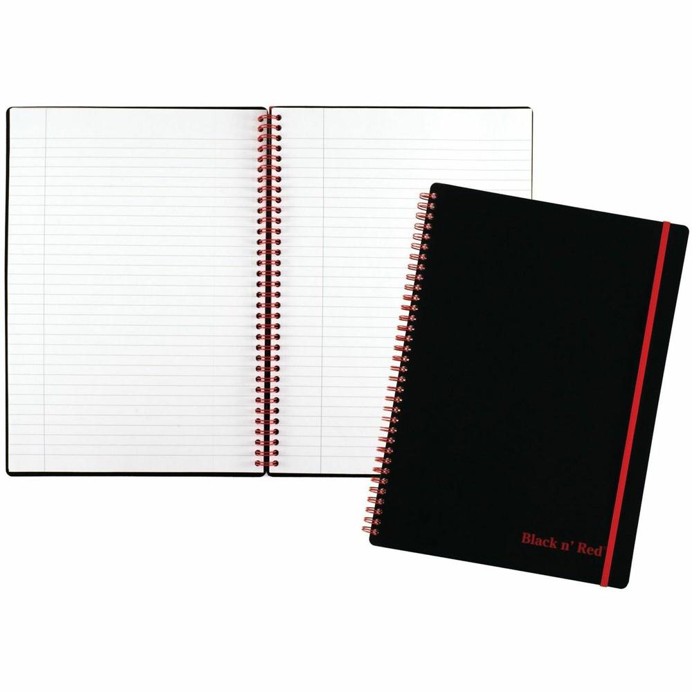 Black n' Red Soft Cover Business Notebook - 70 Sheets - Twin Wirebound - Ruled Margin - 24 lb Basis Weight - 8 1/4" x 11 3/4" - White Paper - Red Binding - BlackPolypropylene Cover - Perforated, Flexi. Picture 1