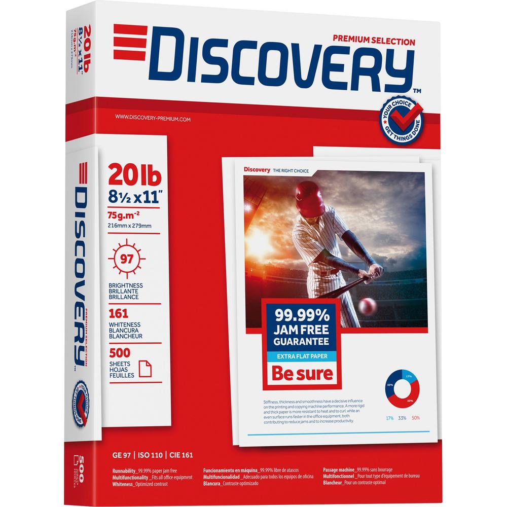 Discovery 3HP Premium Multipurpose Paper - Anti-Jam - Ultra White - 97 Brightness - Letter - 8 1/2" x 11" - 20 lb Basis Weight - 2500 / Carton - Excellent Ink Absorption - Ultra White. Picture 1