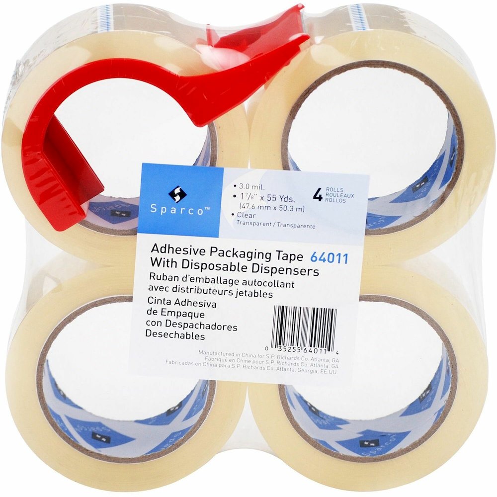 Sparco Heavy-duty Packaging Tape with Dispenser - 55 yd Length x 2" Width - 3" Core - Clear - 3 mil - Acrylic Backing - Dispenser Included - Tear Resistant, Split Resistant, Breakage Resistance - For . Picture 1