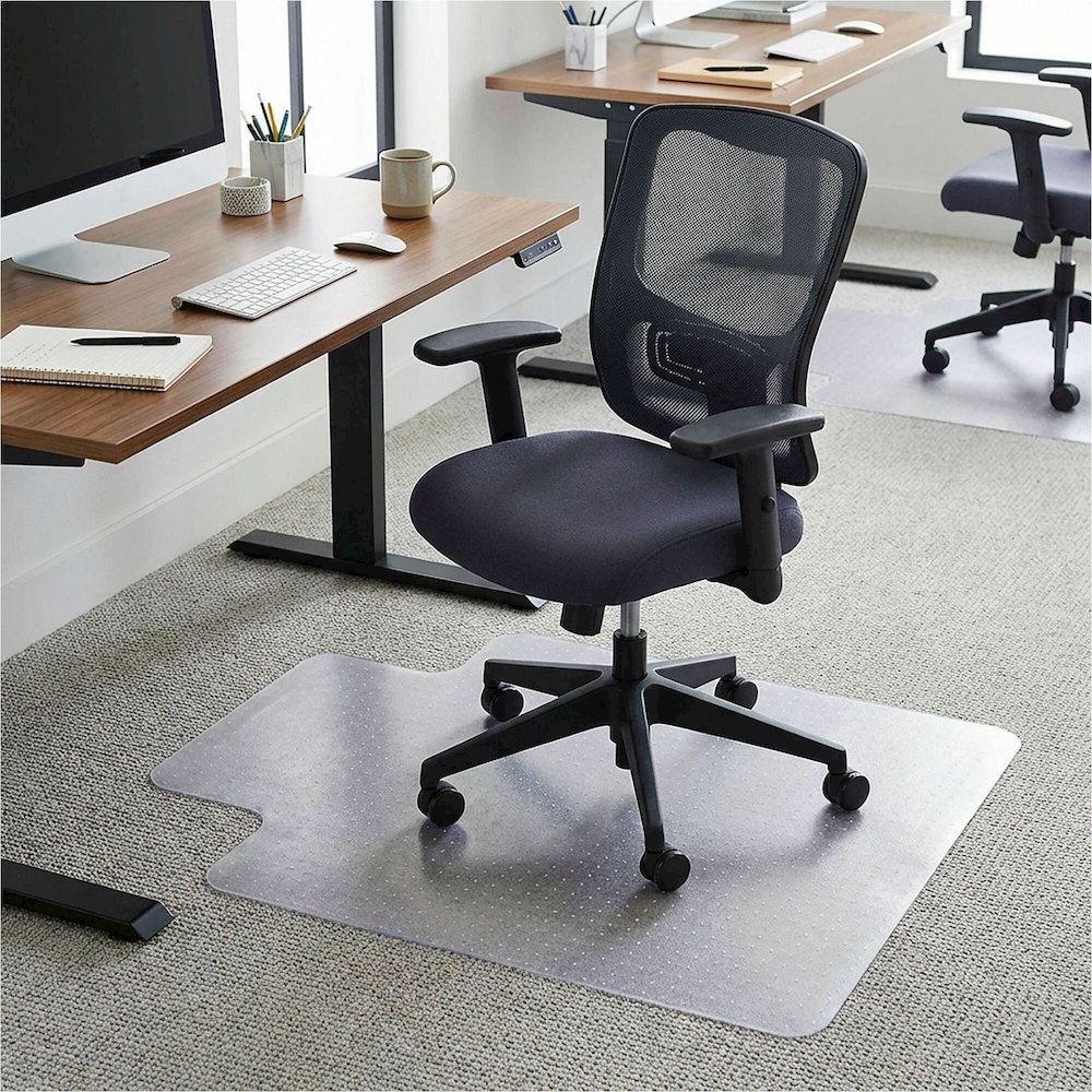 Lorell Economy Low-Pile Chair Mat with Lip - 36" x 48" - Carpeted Floor - 48" Length x 36" Width x 48" Depth x 0.086" Thickness - Lip Size 10" Length x 20" Width - Rectangular - Vinyl - Clear - 1 Each. Picture 1