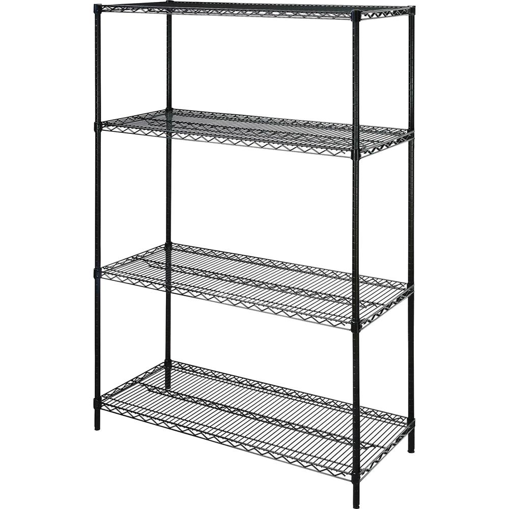 Lorell Industrial Wire Starter Shelving Unit - 48" x 18" x 72" - 4 x Shelf(ves) - 4000 lb Load Capacity - Black - Powder Coated - Steel - Assembly Required. Picture 1