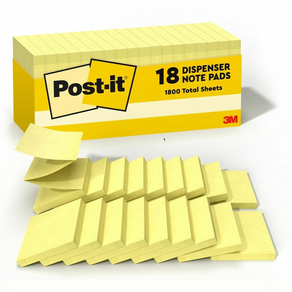 Post-it&reg; Dispenser Notes - 1620 - 3" Flag/Note Width x 3" Flag/Note Length - Square - 90 Sheets per Pad - Unruled - Canary Yellow - Paper - Self-adhesive, Removable - 18 / Pack. Picture 1