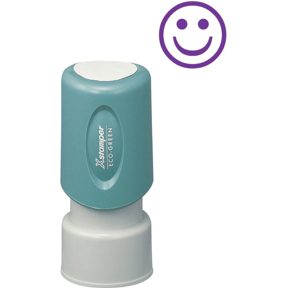 Xstamper Pre-Inked Specialty Smiley Face Stamp - Message/Design Stamp - "GOOD" - 0.63" Impression Diameter - 100000 Impression(s) - Blue - Recycled - 1 Each. Picture 1