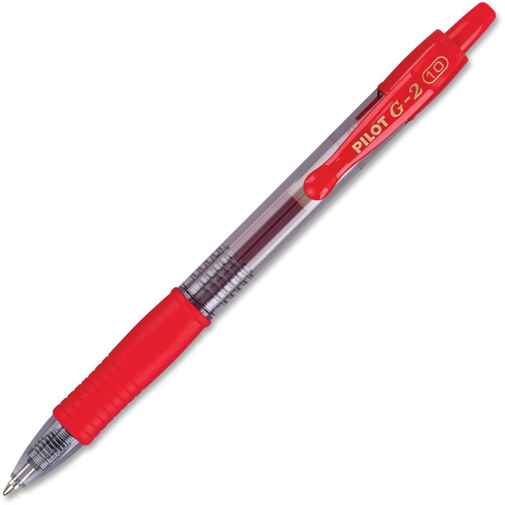 Pilot G2 Bold Point Retractable Gel Pens - Bold Pen Point - 1 mm Pen Point Size - Refillable - Retractable - Red Gel-based Ink - Clear Barrel - 1 Dozen. Picture 1
