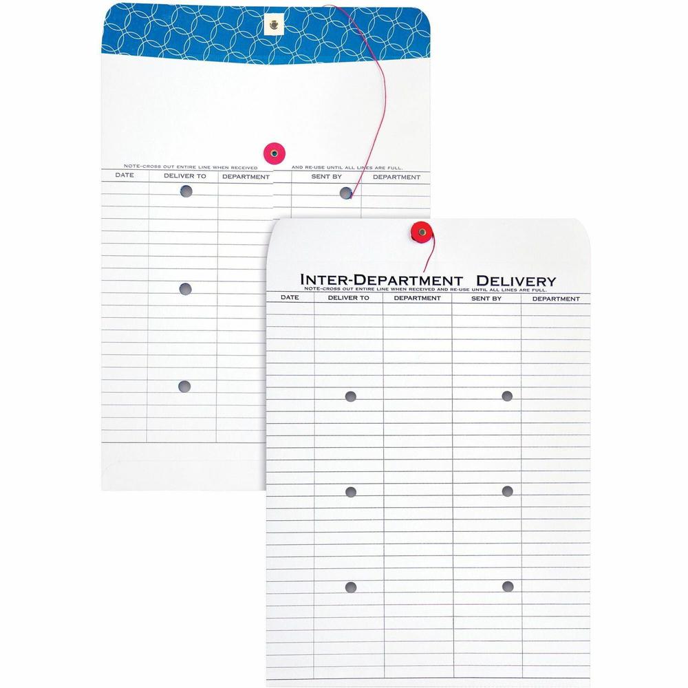Quality Park 10 x 13 Treated Inter-Departmental Envelopes - Inter-department - #13 1/2 - 10" Width x 13" Length - 28 lb - String/Button - White - 100 / Box. Picture 1