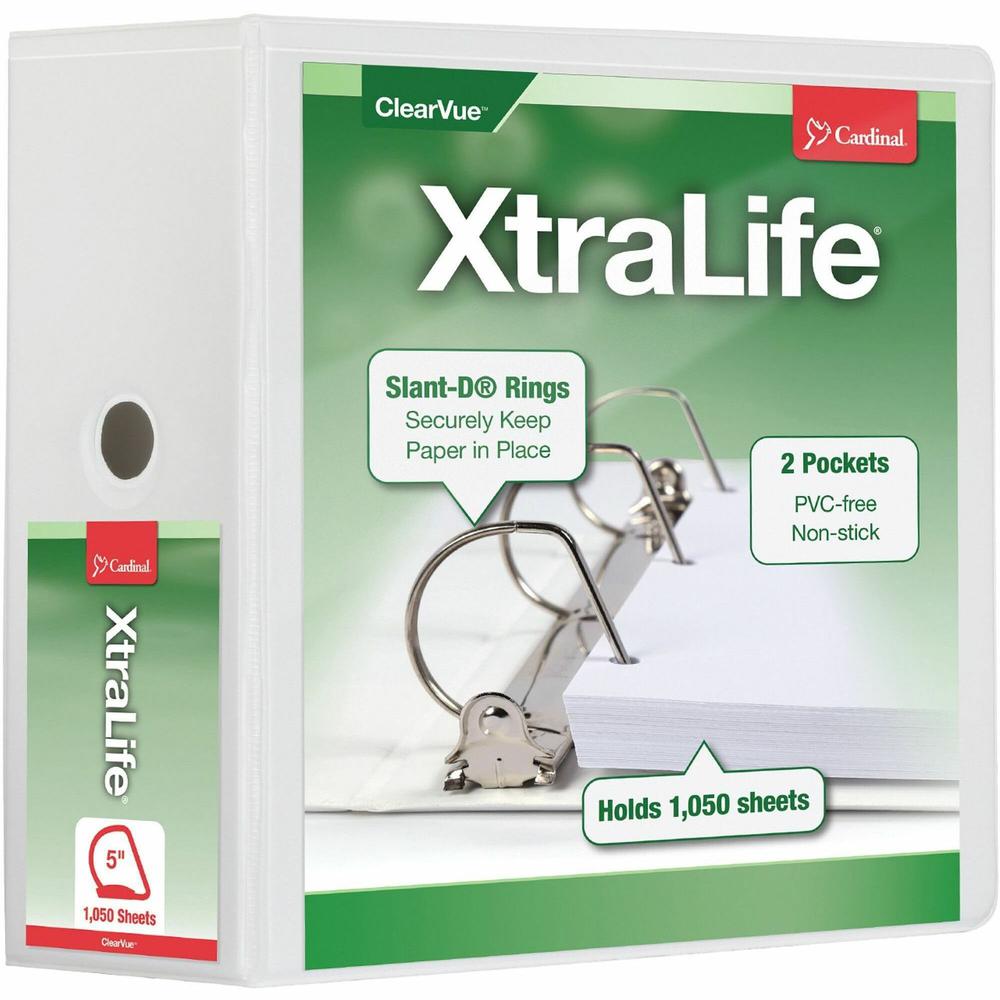 Cardinal Xtralife ClearVue Locking Slant-D Binders - 5" Binder Capacity - Letter - 8 1/2" x 11" Sheet Size - 1100 Sheet Capacity - 4 3/8" Spine Width - 3 x D-Ring Fastener(s) - 2 Inside Front & Back P. Picture 1